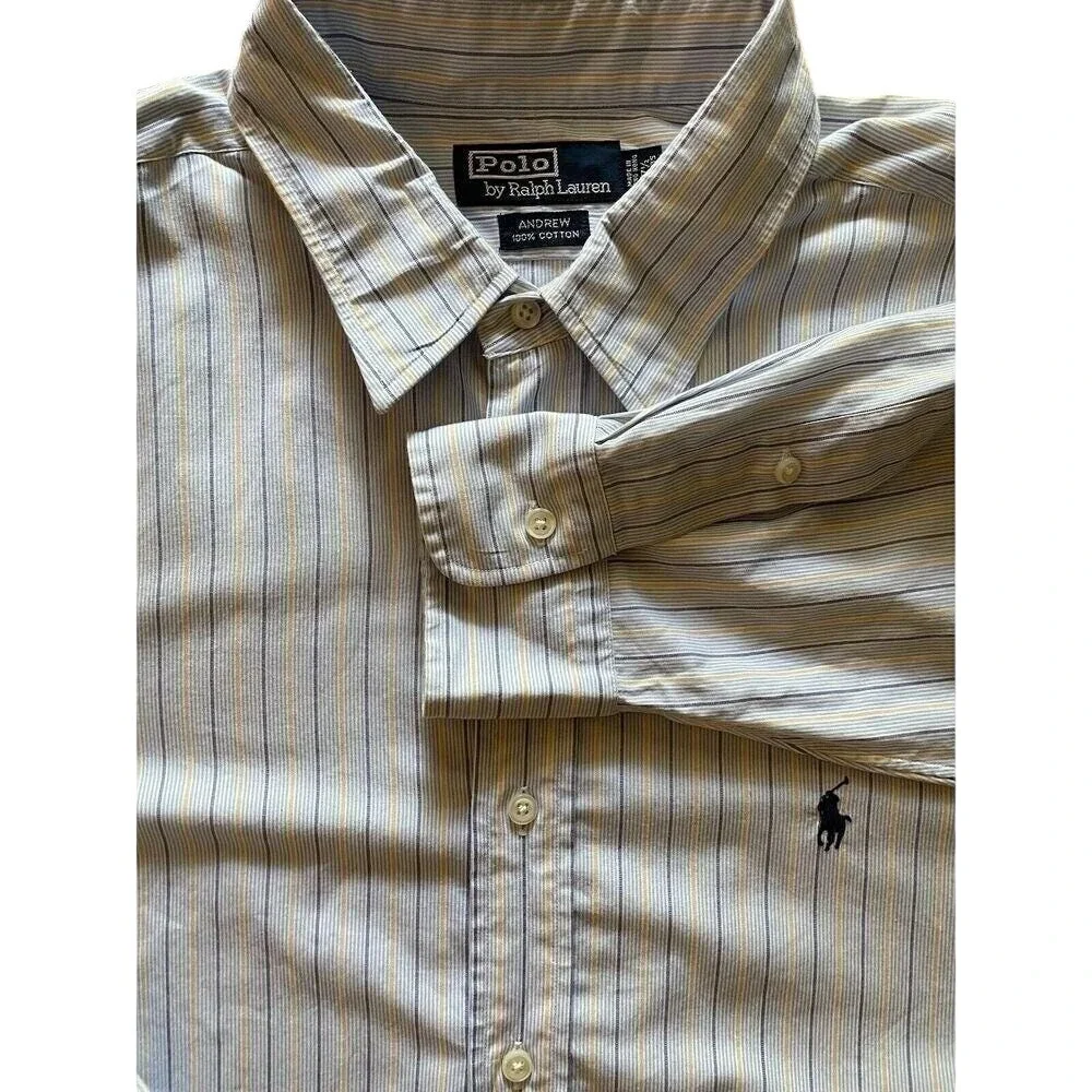 Polo Ralph Lauren Vintage Button Up‎ Shirt Men XL Blue Andrew Striped Old Money